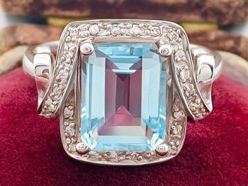 Ring - 18 karaat Witgoud Aquamarijn - Diamant, Nieuw