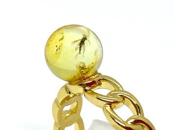 Baltisch barnsteenring met insect - heldere ronde barnsteen