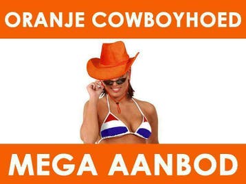 Oranje cowboyhoed - Mega aanbod oranje cowboyhoeden & hoeden, Ophalen of Verzenden, Nieuw