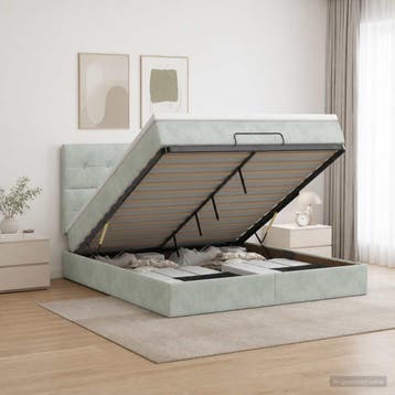 vidaXL Ottoman bed met matras Lichtgrijs 140 x 200 cm, Verzenden, Nieuw, Stof