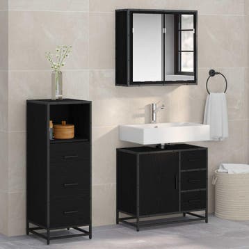 vidaXL Badkamermeubelset 3 st Zwart Eiken 35 x 37,5 x 100 cm, Verzenden, Nieuw, Overige typen