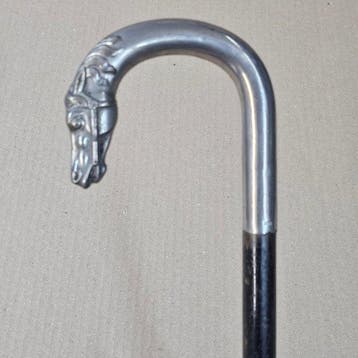 Wandelstok - Hout, alpaca - Loopstok nickelzilver, Antiek en Kunst, Curiosa en Brocante