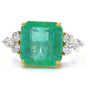 Ring - 14 karaat Geel goud, Witgoud - 7.67ct. tw. Smaragd -, Nieuw