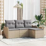 vidaXL Tuin Sofa Set met kussen met opslag 4 pcs Beige poly, Verzenden, Nieuw, Rotan, 4 zitplaatsen