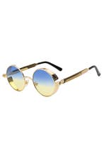 Ronde Bril Steampunk Vintage Goud Montuur Rond Blauw Gele Gl, Ophalen of Verzenden, Nieuw, Blauw