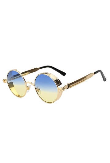 Ronde Bril Steampunk Vintage Goud Montuur Rond Blauw Gele Gl, Ophalen of Verzenden, Nieuw, Blauw