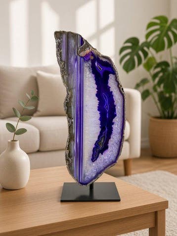 Large Rare purple Agate - rock crystal geode on stand Geode