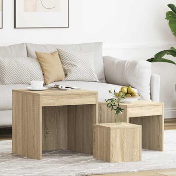 vidaXL 3-delige Tafeltjesset bewerkt hout sonoma, Huis en Inrichting, Tafels | Bijzettafels, Verzenden, Nieuw, Minder dan 45 cm