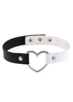 Choker Zwart Wit Hartje Pu Leer Collar Ketting Hart Halsband, Kunststof, Verstelbaar, Zwart, Nieuw