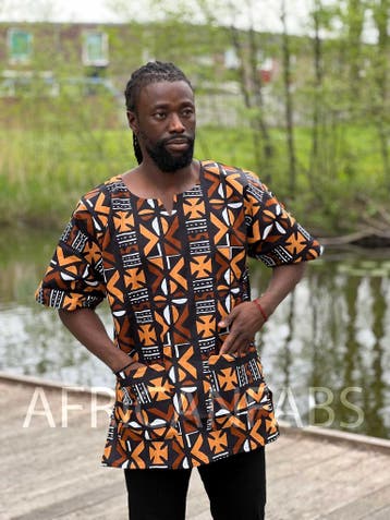 Bruine Bogolan Dashiki Shirt / Dashiki Jurk - Afrikaans shir, Ophalen of Verzenden, Nieuw