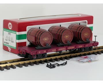 LGB 41693 LG&B®-Flachwagen mit Fässern (Goederenwagons), Gebruikt, Overige typen, Ophalen of Verzenden, LGB
