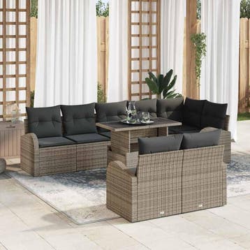 vidaXL Tuin Sofa Set 9 st Grijs poly rattan, Verzenden, Nieuw, Meer dan 8 zitplaatsen