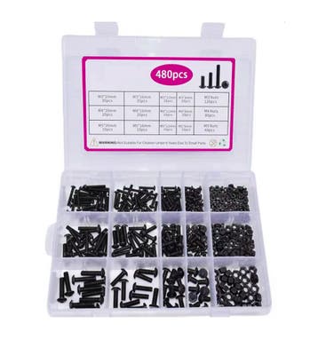 Assortiment zwarte metrische bouten (M3–M5) – 480 stuks, Ophalen of Verzenden, Nieuw