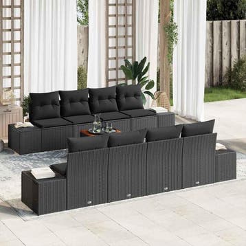 vidaXL Tuinbankenset 9 st Zwart poly rattan, Verzenden, Nieuw, Meer dan 8 zitplaatsen