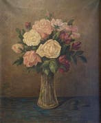 Franse school (XIX) - Rose in vaso di vetro