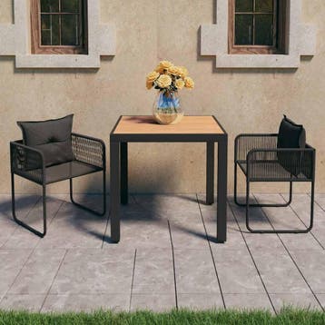vidaXL 3-delige Tuinset PVC-rattan zwart en bruin, 2 zitplaatsen, Kunststof, Verzenden, Nieuw