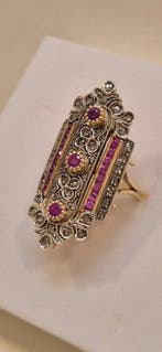 Statement ring - 14 karaat Geel goud, Sieraden, Tassen en Uiterlijk, Antieke sieraden