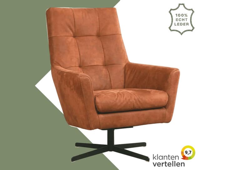 Leren draaifauteuil Central - Kenia Rost (oranje), Huis en Inrichting, Fauteuils, 75 tot 100 cm, 75 tot 100 cm, Nieuw, Leer, Ophalen of Verzenden
