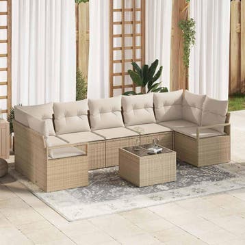 vidaXL Tuin Sofa Set 8 st 7-Aantal zitplaatsen Beige en, Verzenden, Nieuw, Rotan, 8 zitplaatsen