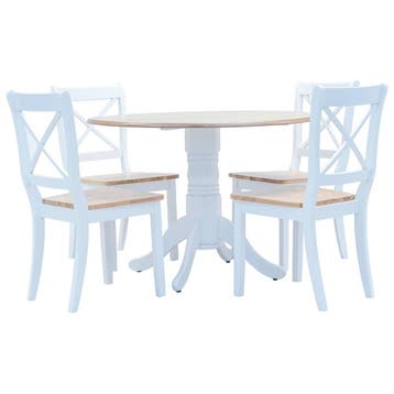 vidaXL 5-delige Eethoek massief rubberwood wit en bruin, Verzenden, Nieuw