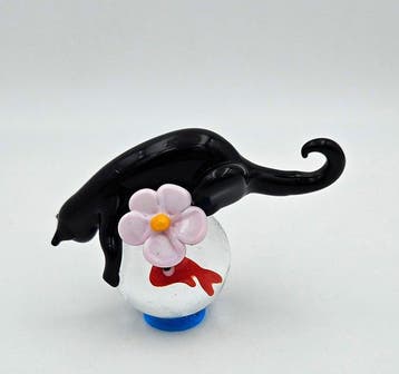 sculptuur, Flower cat - 5 cm - Glas, Antiek en Kunst