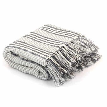 vidaXL Plaid strepen 125x150 cm katoen grijs en wit, Huis en Inrichting, Verzenden, Nieuw, Grijs