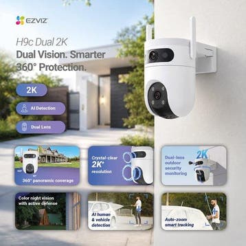 EZVIZ H9c 2K+2K Dubbele Lens, 360° Beveiligingscamera - Buit, Verzenden, Zo goed als nieuw