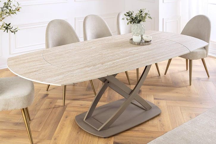 Uitschuifbare eettafel INCEPTION 130-190cm ovaal travertijn, Huis en Inrichting, Tafels | Eettafels, Ophalen of Verzenden