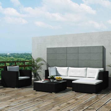 vidaXL 6-delige Loungeset met kussens poly rattan zwart, Verzenden, Nieuw, 6 zitplaatsen, Loungeset
