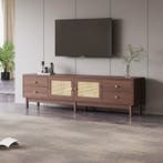 Luxe Tv-Kast 180cm – Donkere Houtlook met Rotan Deuren, Huis en Inrichting, Kasten | Televisiemeubels, Verzenden, Nieuw