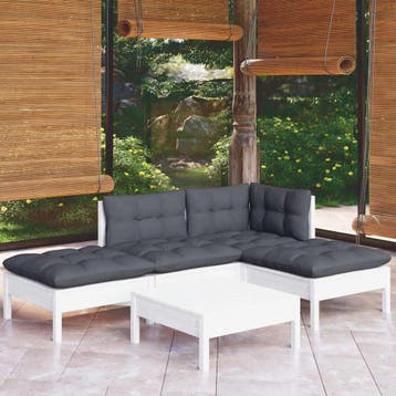 vidaXL 5-delige Loungeset met kussens grenenhout wit, Verzenden, Nieuw, 5 zitplaatsen, Loungeset