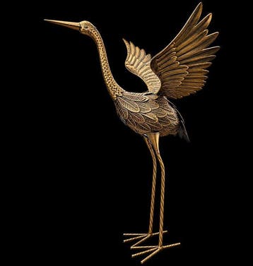 sculptuur, Bronze Crane – Sophisticated Metal Garden Artwork