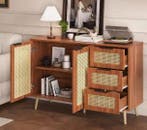 Rotan Dressoir 120 cm – Vintage Kast met 2 Deuren & 3 Lades, Verzenden, Nieuw