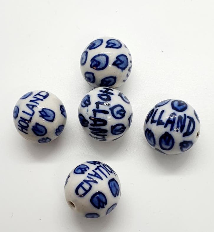 5 x grote ronde keramiek Delfts blauwe kralen porselein H..., Hobby en Vrije tijd, Kralen en Sieraden maken, Kraal, Nieuw, Ophalen of Verzenden