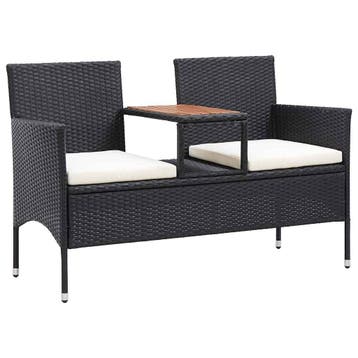 vidaXL Tuinbank 2-zits met tafeltje 143 cm poly rattan zwart, Verzenden, Nieuw