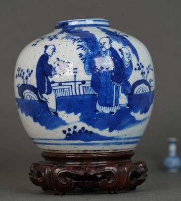 Qing Dynasty (19th Century) - Pot - Drie personen en Sage in, Antiek en Kunst