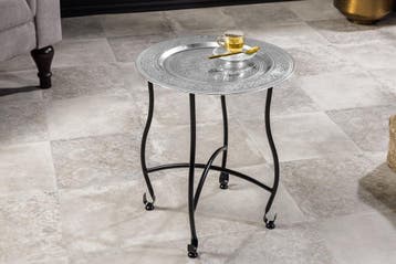 Ronde Bijzettafel MARRAKECH 50cm Zilveren Theetafel, Ophalen of Verzenden, Nieuw