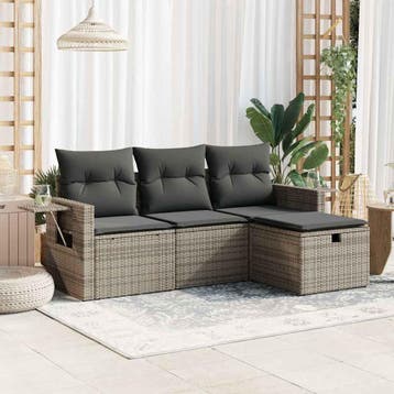 vidaXL 4-delige Loungeset met kussens poly rattan grijs, Verzenden, Nieuw, Loungeset