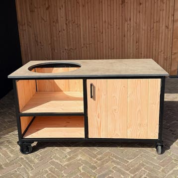 Buitenkeuken Douglas en staal met opbergkast en Taupe HPL, Nieuw