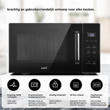 2dekans | Saaf Magnetron - 20L -Touchscreen - 700W - Zwart -, Witgoed en Apparatuur, Magnetrons, Ophalen of Verzenden, Zo goed als nieuw