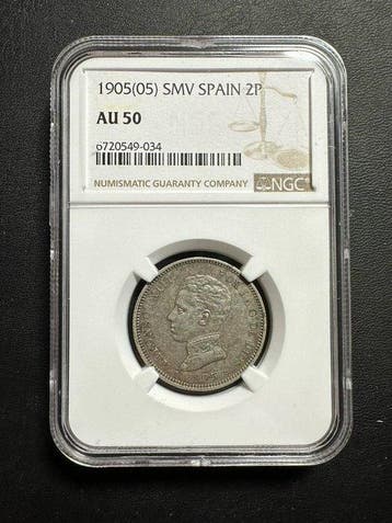 Spanje. Alfonso XIII. 2 Pesetas 1905*05 SMV AU50 (Zonder