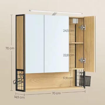 Spiegelkast Badkamer 70×70 cm –LED Verlichting, Hout en Meta, Verzenden, Nieuw