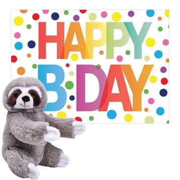 Luiaard knuffel - pluche - 25 cm - Happy Birthday kaart, Kinderen en Baby's, Verzenden, Nieuw
