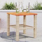 vidaXL Tuintafel 40x40x42 cm poly rattan en acaciahout beige, Tuin en Terras, Tuintafels, Verzenden, Nieuw