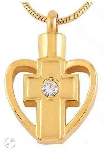 Ashanger, assieraad kruis in hartje goud, cremeren herdenken, Nieuw, Goud, Overige materialen, Hart