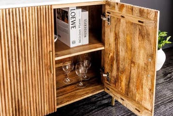 Massief dressoir TRES CHIC 105cm bruin mangohout wit marmer, Ophalen of Verzenden, Nieuw