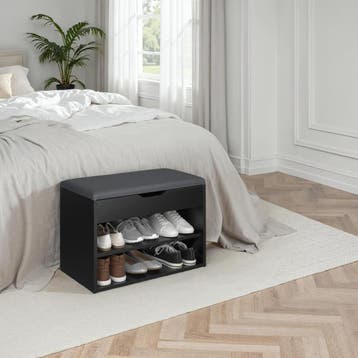 Schoenenkast Jasmina met zitkussen 60x30x43,5cm - zwart, Verzenden, Nieuw