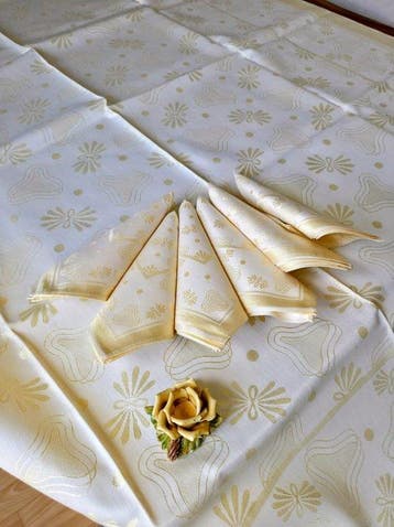 Vintage-damast-tafelset (tafelkleed en zes servetten)
