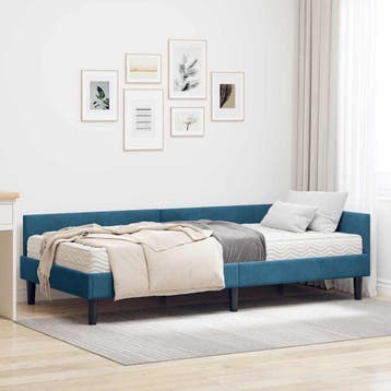 vidaXL Hoekbedframe met Matras 2 st Blauw 90 x 200 cm, Eenpersoons, Nieuw, Stof, Verzenden