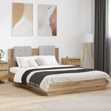 vidaXL Bedframe met Hoofdeinde Artisan Eiken 140 x 200 cm, Bruin, Verzenden, Hout, Nieuw